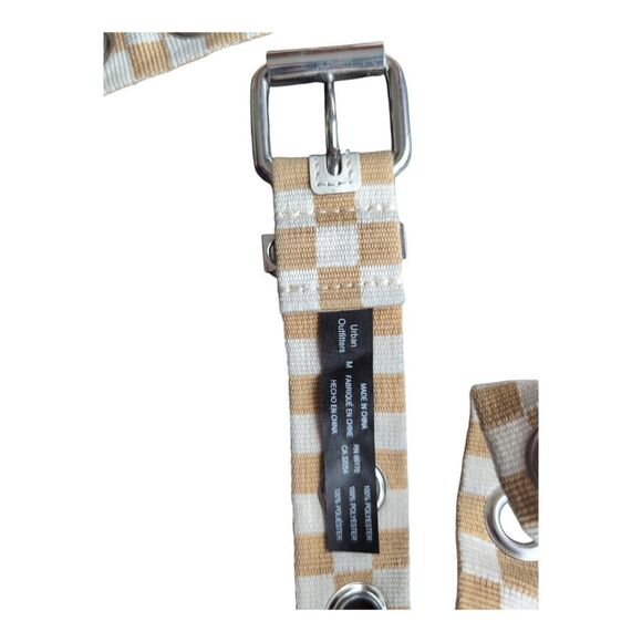 Beige white checkered grommet belt size M - Picture 2 of 5